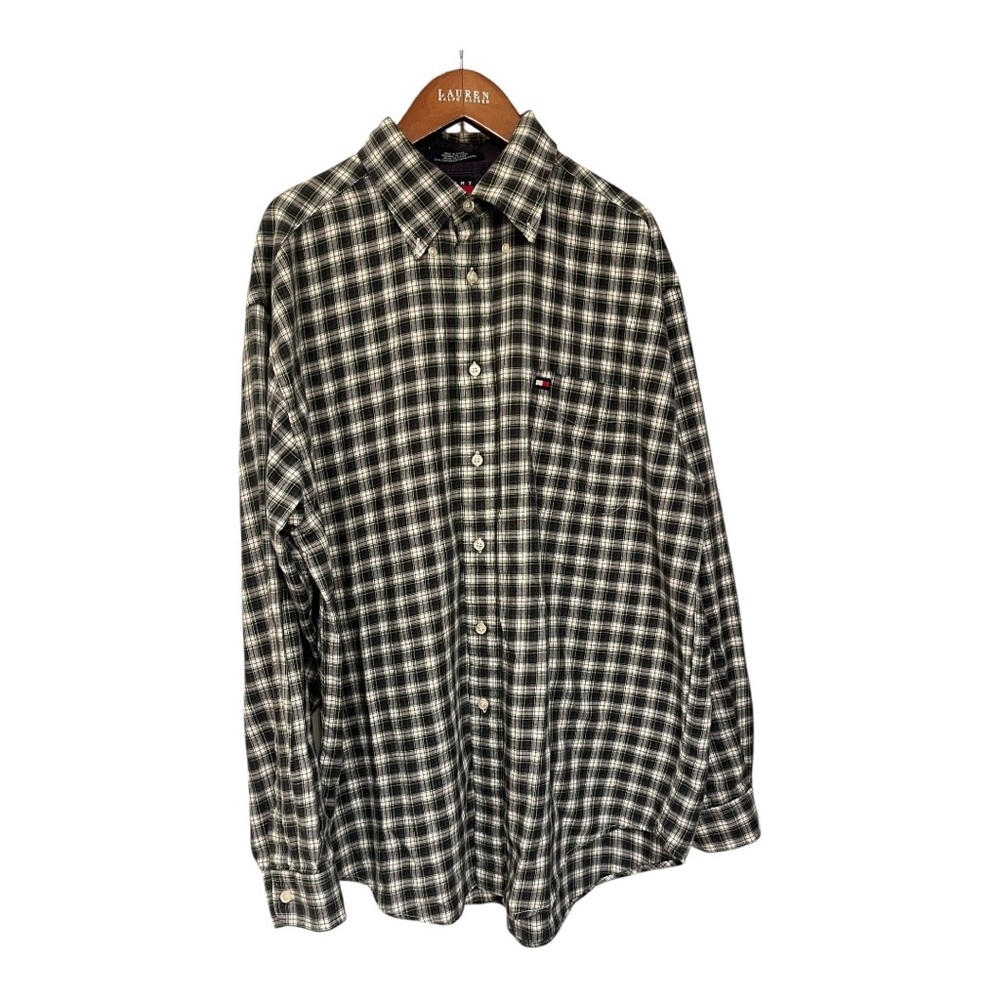 Tommy Hilfiger Men’s Plaid Button-Up Shirt Long Sleeve Cotton‎ L